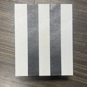 Aquazzura Striped Decorative Box in White and Gray with Gold Logo
